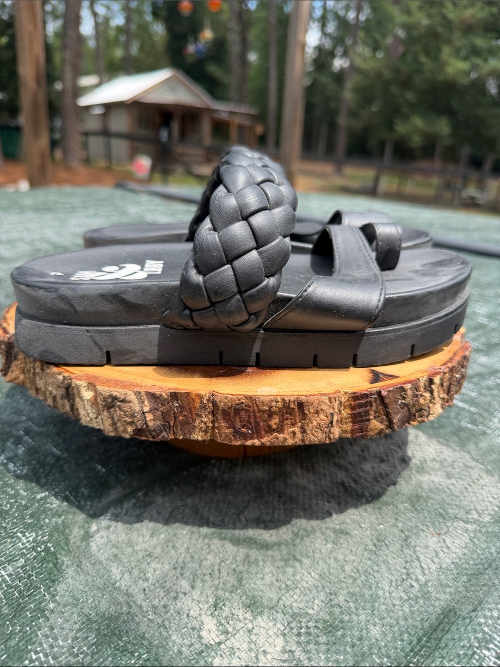 Sam & Libby Black Braided Slide Sandals